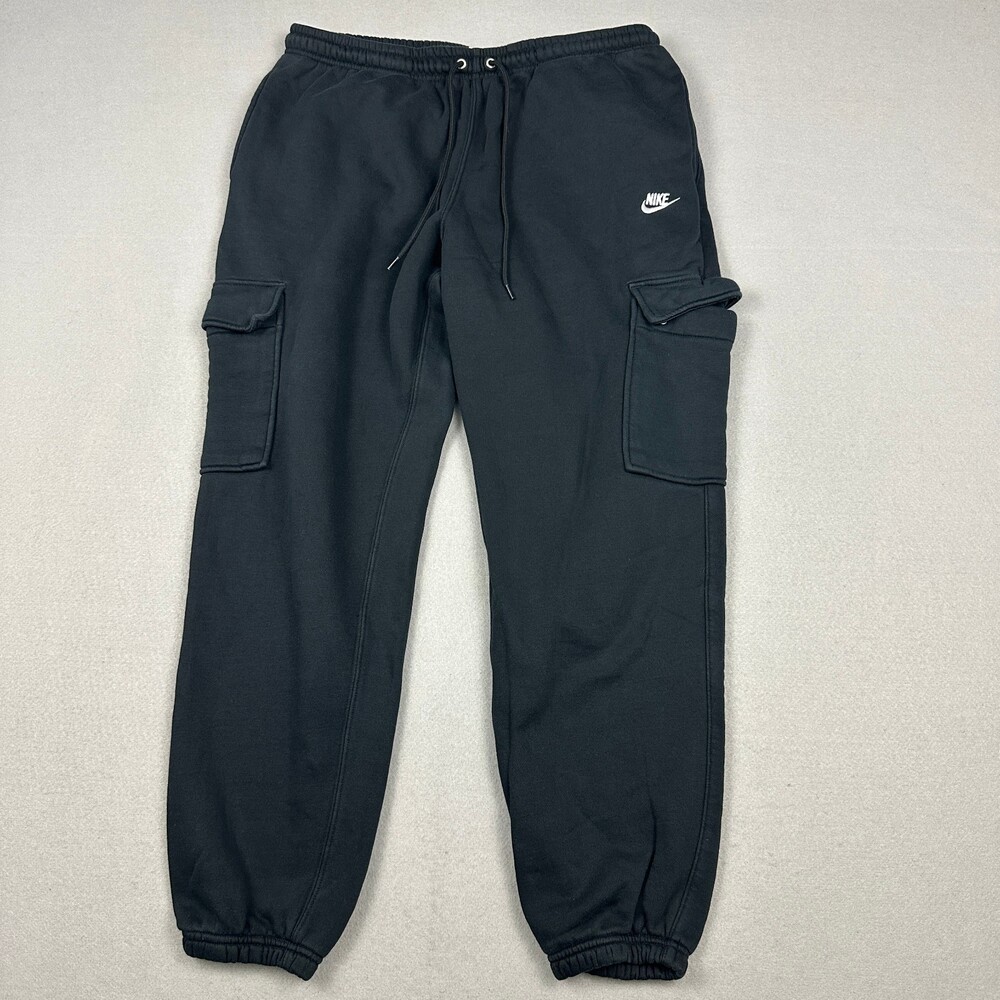 Nike Pants Men Large Black Cargo Fleece Joggers Sweatpants Cinch Hem Swoosh L